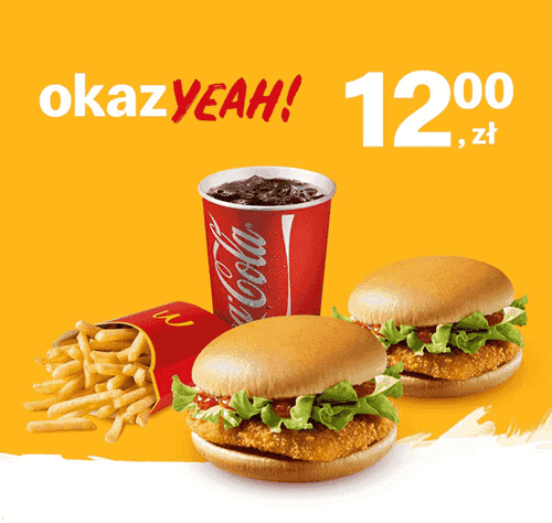 Kupon McDonald's - 2 x Kurczakburger + średnie frytki + średni napój
