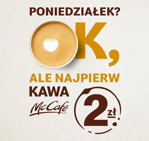 Kupon McDonald's - Kawa za 2 zł w każdy poniedziałek