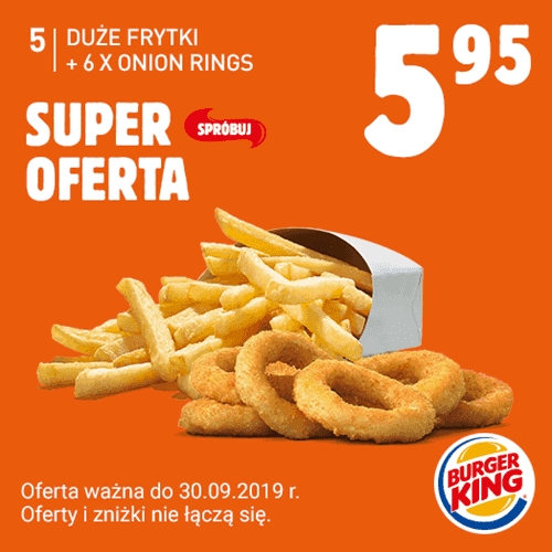 Kupon Burger King - Duże frytki + 6x Onion Rings