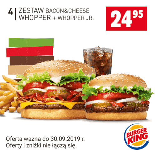 Kupon Burger King - Zestaw Bacon & Cheese Whopper + Whopper Jr.