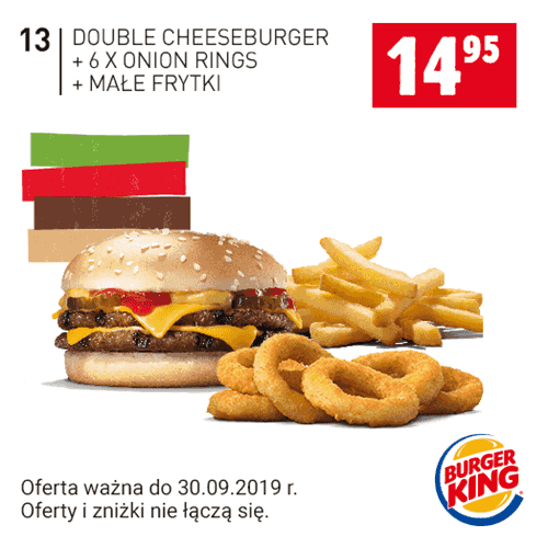 Kupon Burger King - Double Cheeseburger + 6x Onion Rings + małe frytki