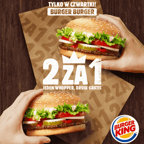 Kupon Burger King - Jeden Whopper, drugi gratis w czwartki