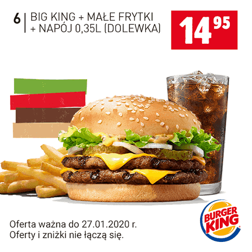 Kupon Burger King - Big King + małe frytki + napój 0,35l