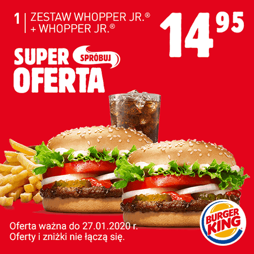 Kupon Burger King - Zestaw Whopper Jr. + Whopper Jr.
