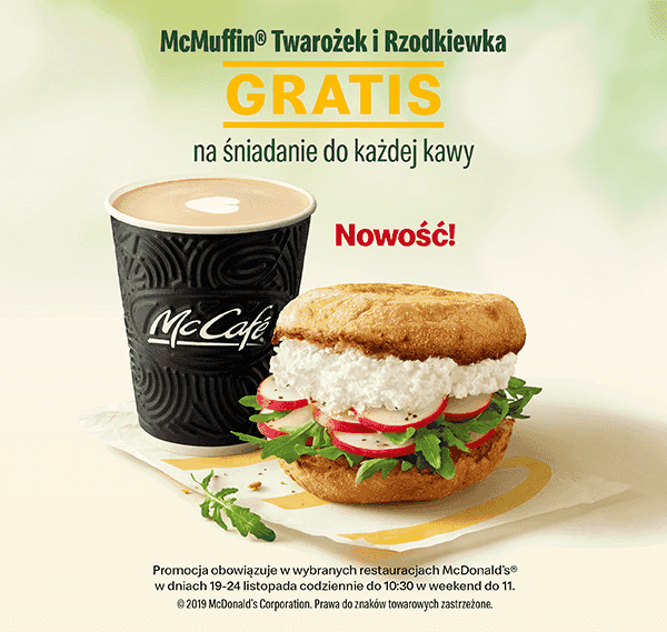 Kupon McDonald's - McMuffin® Twarożek i Rzodkiewka gratis do każdej kawy