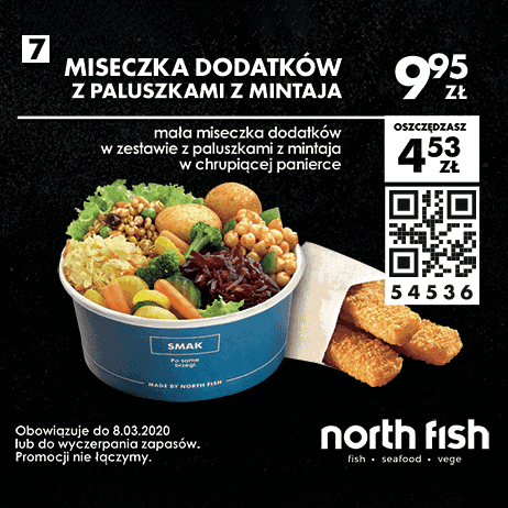 Kupon North Fish - Miseczka dodatków z paluszkami z mintaja