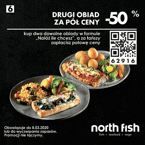 Kupon North Fish - Drugi obiad za pół ceny