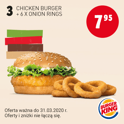 Kupon Burger King - Chicken Burger + 6 x Onion Rings