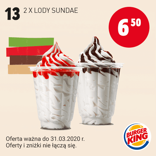Kupon Burger King - 2 x Lody Sundae