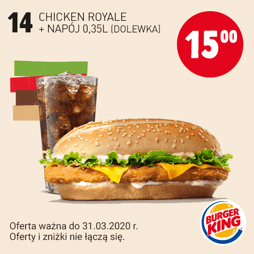 Kupon Burger King - Chicken Royale + napój 0,35l