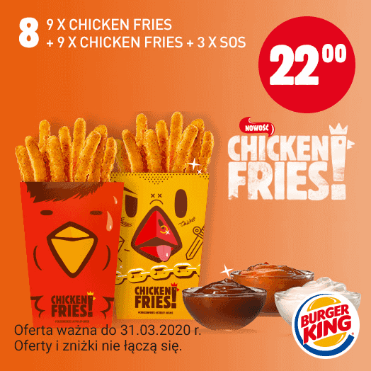 Kupon Burger King - 9 x Chicken Fries + 9 x Chicken Fries + 3 x Sos