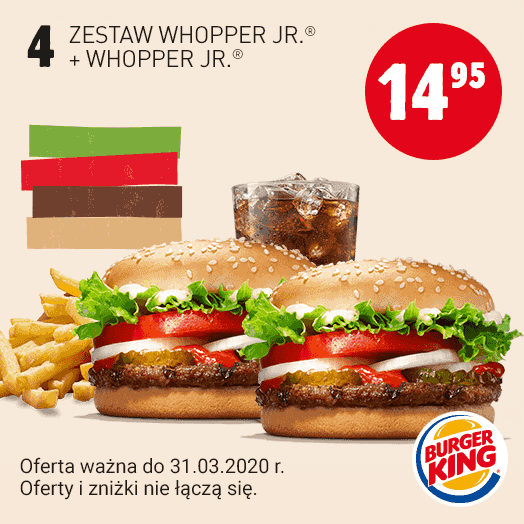 Kupon Burger King - Zestaw Whopper Jr. + Whopper Jr.