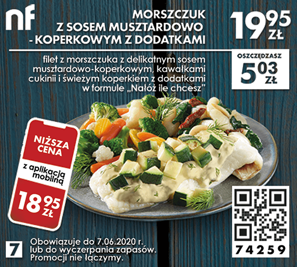 Kupon North Fish - Morszczuk z sosem musztardowo-koperkowym z dodatkami