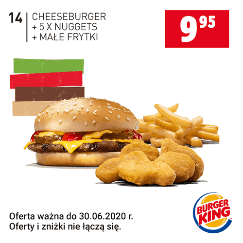 Kupon Burger King - Cheeseburger + 5x Nuggets + Małe frytki