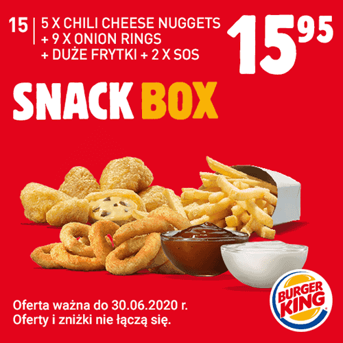 Kupon Burger King - 5x Chili Cheese Nuggets + 9x Onion Rings + Duże frytki + 2x Sos