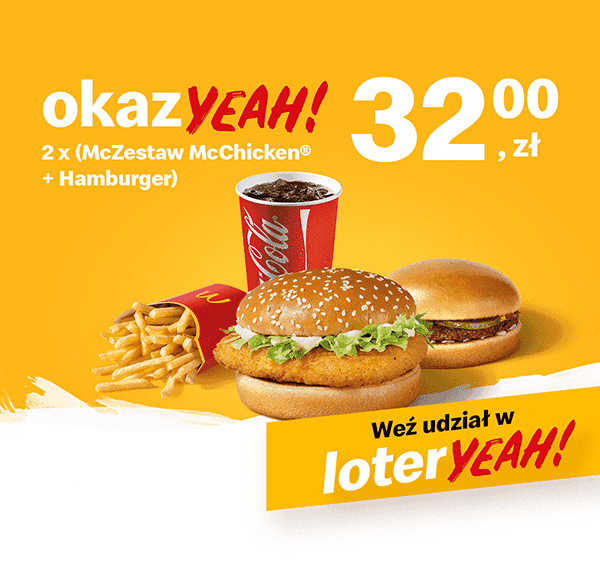 Kupon McDonald's - 2 x (McZestaw McChicken® + Hamburger)