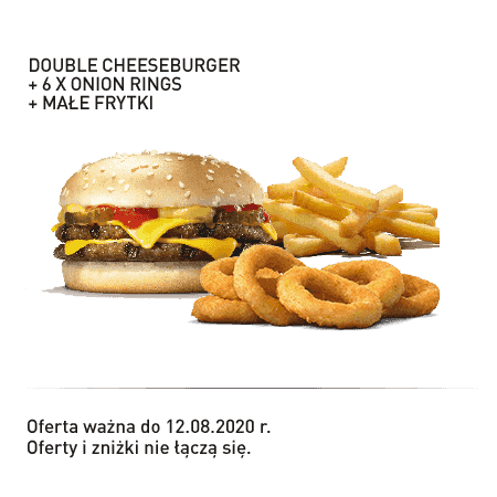 Kupon Burger King - 14 | Double Cheeseburger + 6x Onion Rings + Małe frytki