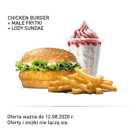 Kupon Burger King - 10 | Chicken Burger + Małe frytki + Lody Sundae