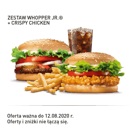 Kupon Burger King - 5 | Zestaw Whopper Jr. + Crispy Chicken