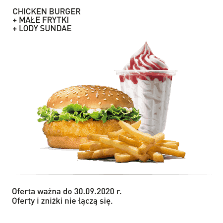 Kupon Burger King - 10 | Chicken Burger + Małe frytki + Lody Sundae