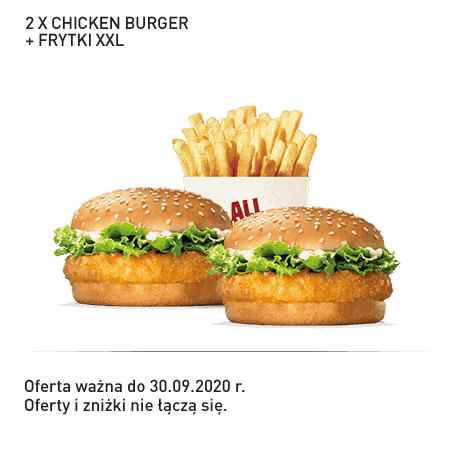 Kupon Burger King - 5 | 2x Chicken Burger + Frytki XXL