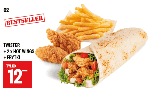 Kupon KFC - Twister + 2x Hot Wings + Frytki