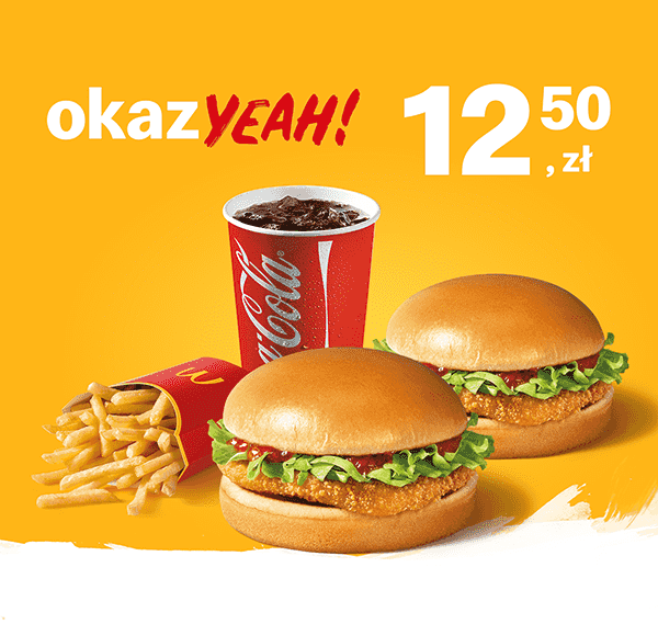 Kupon McDonald's - 2 x Kurczakburger + średnie frytki + średni napój