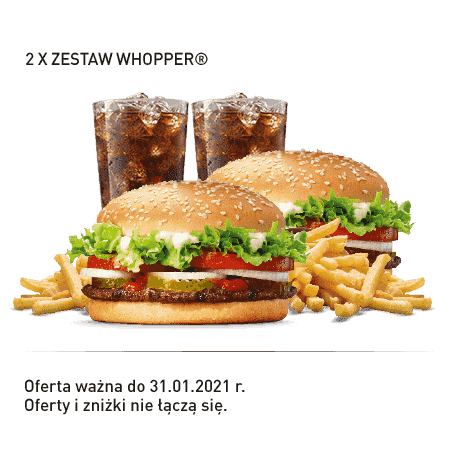 Kupon Burger King - 7 | 2x Zestaw Whopper