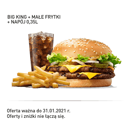 Kupon Burger King - 8 | Big King + Małe frytki + Napój 0,35l
