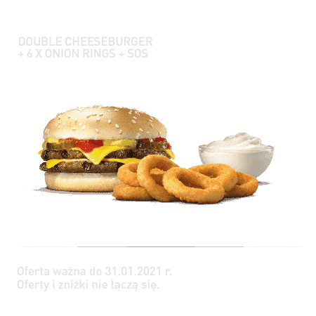 Kupon Burger King - 1 | Double Cheeseburger + 6x Onion Rings + 1x Dip