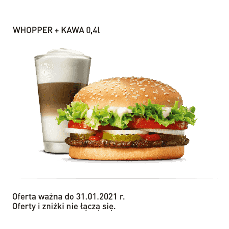 Kupon Burger King - 6 | Whopper + Kawa 0,4l