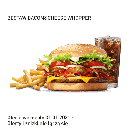 Kupon Burger King - 2 | Zestaw Bacon&Cheese Whopper