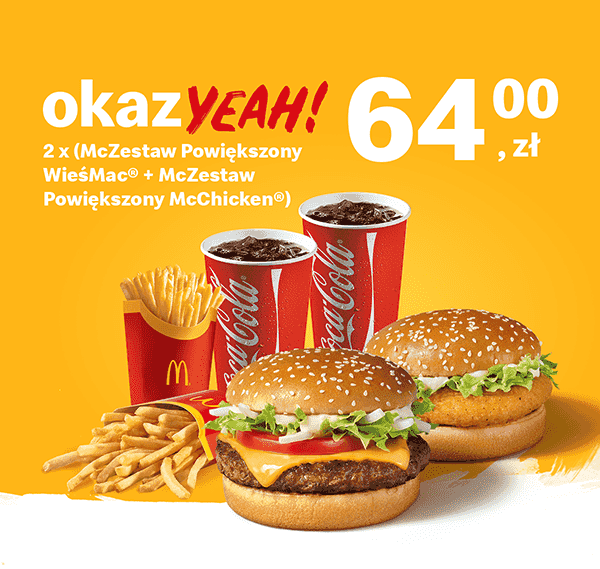 Kupon McDonald's - 2x (McZestaw Powiększony WieśMac® + McZestaw Powiększony McChicken®)