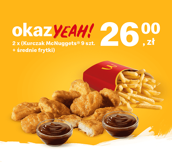 Kupon McDonald's - 2 x (9 szt. Kurczak McNuggets® + średnie frytki)