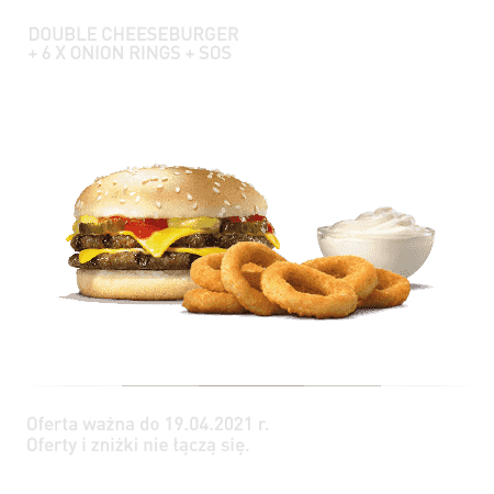 Kupon Burger King - 1 | Double Cheeseburger + 6x Onion Rings + Sos
