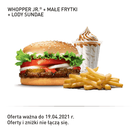 Kupon Burger King - 8 | Whopper Jr. + Małe frytki + Lody Sundae
