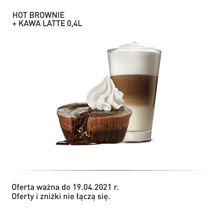 Kupon Burger King - 15 | Hot Brownie + Kawa Latte 0,4l