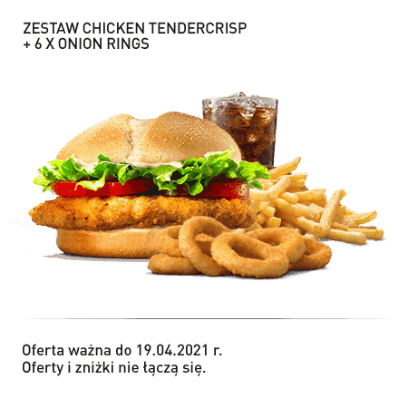 Kupon Burger King - 5 | Zestaw Chicken Tendercrisp + 6x Onion Rings