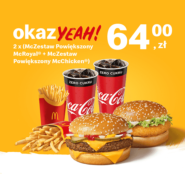 Kupon McDonald's - 2 x (McZestaw Powiększony McChicken® + McZestaw Powiększony McRoyal®)