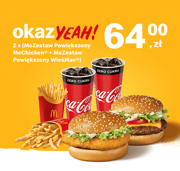 Kupon McDonald's - 2x (McZestaw Powiększony McChicken® + McZestaw Powiększony WieśMac®)