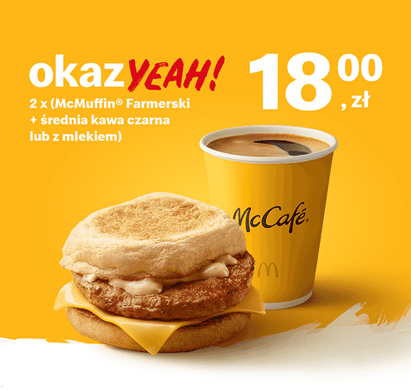 Kupon McDonald's - 2 x (McMuffin® Farmerski + średnia kawa czarna lub z mlekiem)
