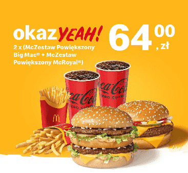 Kupon McDonald's - 2 x (McZestaw Powiększony Big Mac® + McZestaw Powiększony McRoyal®)