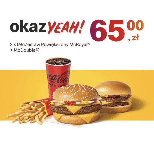 Kupon McDonald's - 2 x (McZestaw Powiększony McRoyal® + McDouble®)