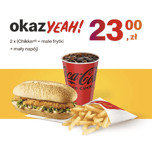 Kupon McDonald's - 2 x (Chikker + małe frytki + mały napój)