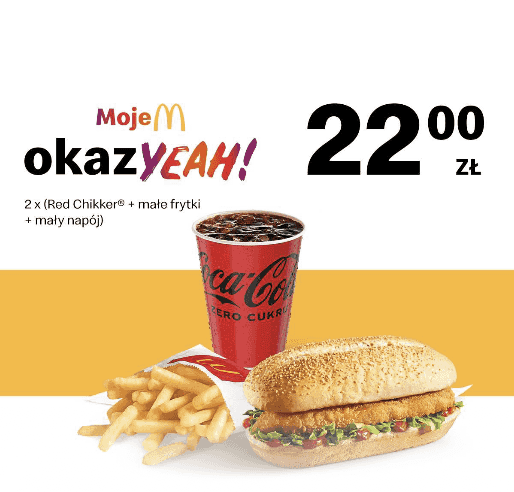 Kupon McDonald's - 2 x (Red Chikker + małe frytki + mały napój)